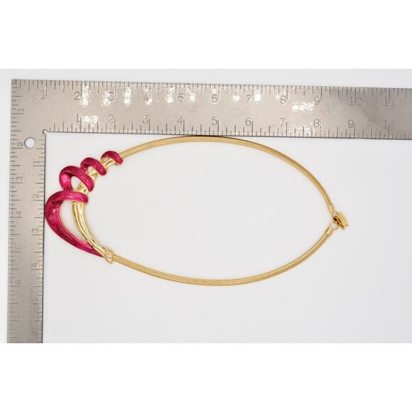 Vintage Collar Necklace Magenta Red Enamel Gold Flex Omega Chain Chunky Bin2C - Picture 12 of 12
